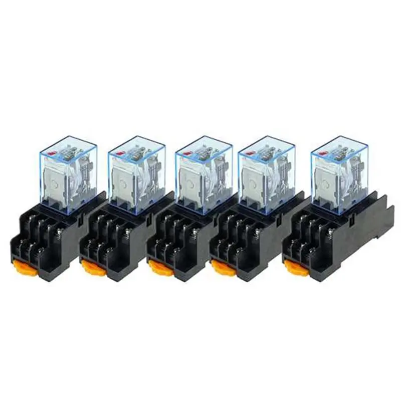 【GIFT】5Pcs MY4NJ Industrial Control Relay 14PIN DPDT DIN Rail Mount With Socket Base MY4NJ Power Relay