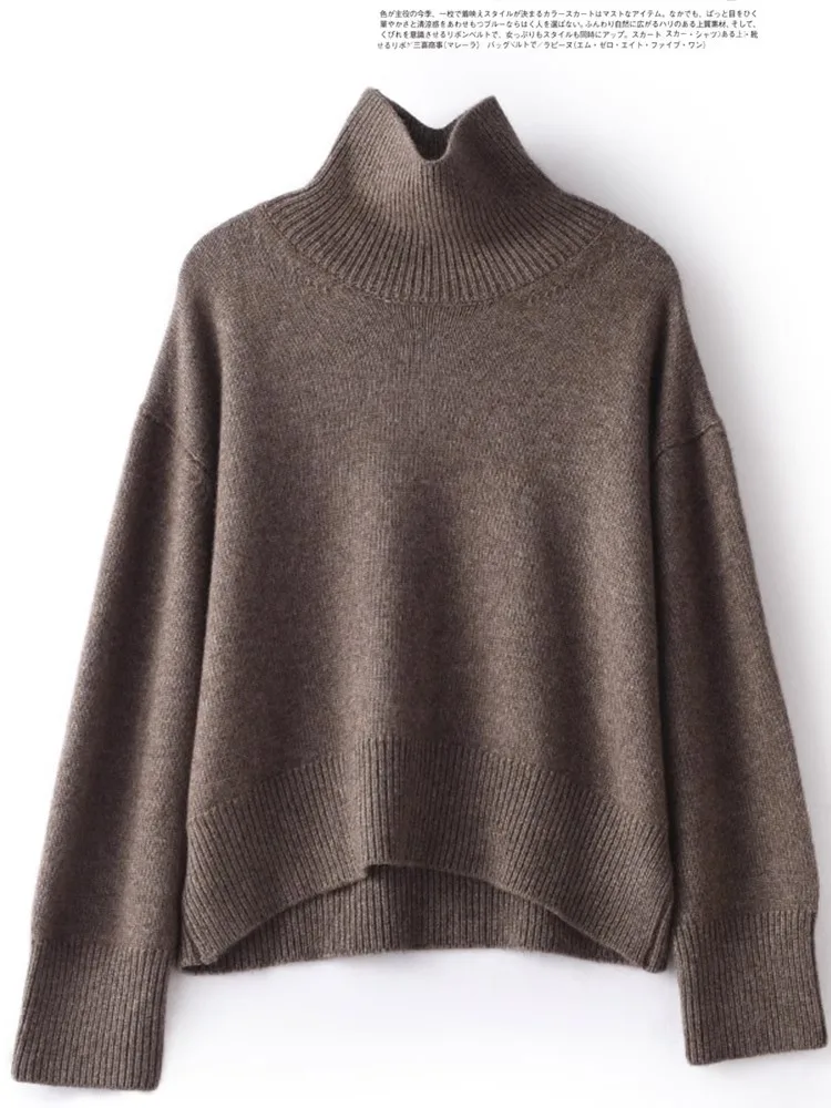 Autumn and winter new 100% pure cashmere sweater women\'s thick turtleneck sweater pullover loose knit sweater