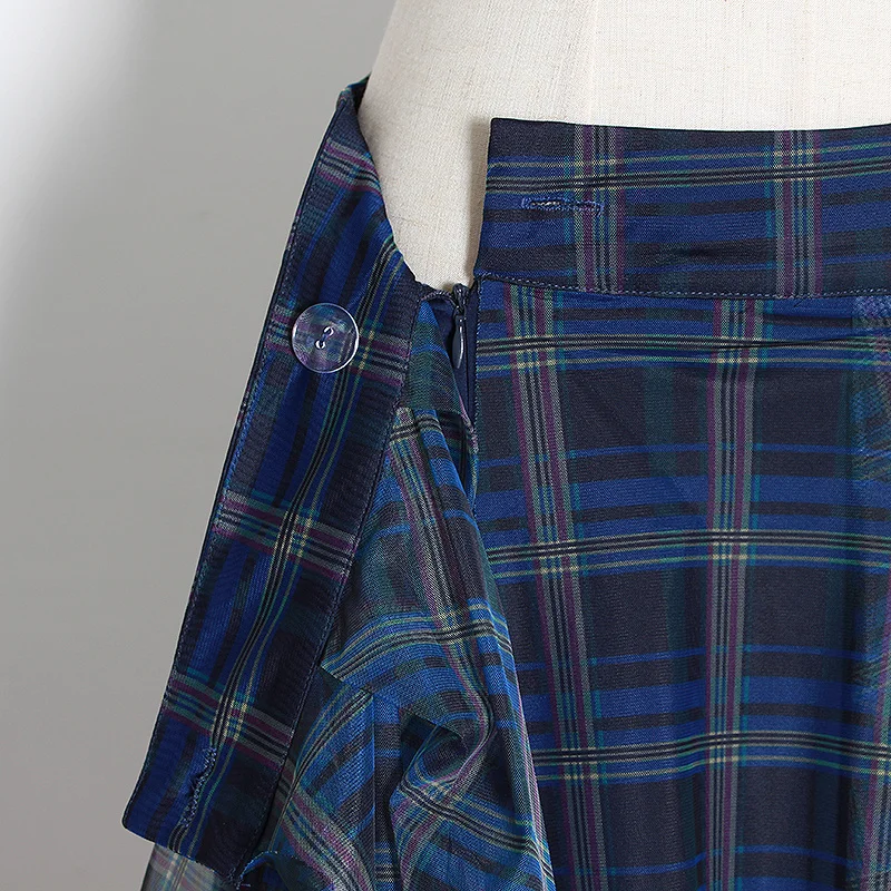 TWOTWINSTYLE Plaid Patchwork Mesh Women's Skirts High Waist Hit Color Elegant A Line Skirts Female 2020 Spring Fashion New
