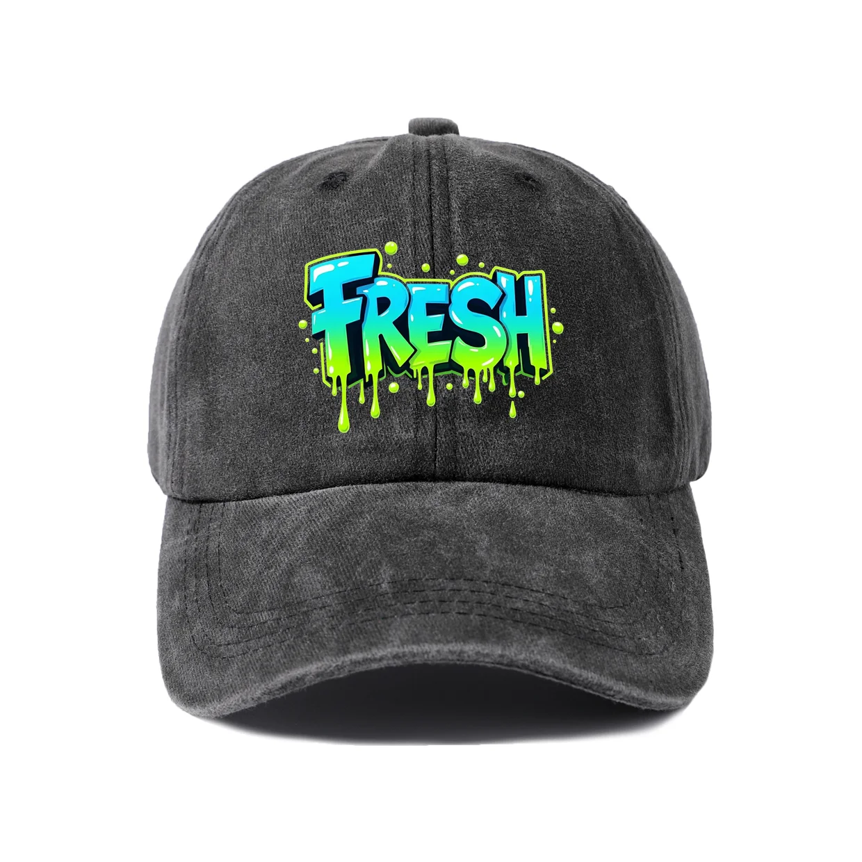 Fresh Graffiti Text Graphic Baseball Cap, Vintage Washed Adjustable Unisex Dad Hat, Casual Gift