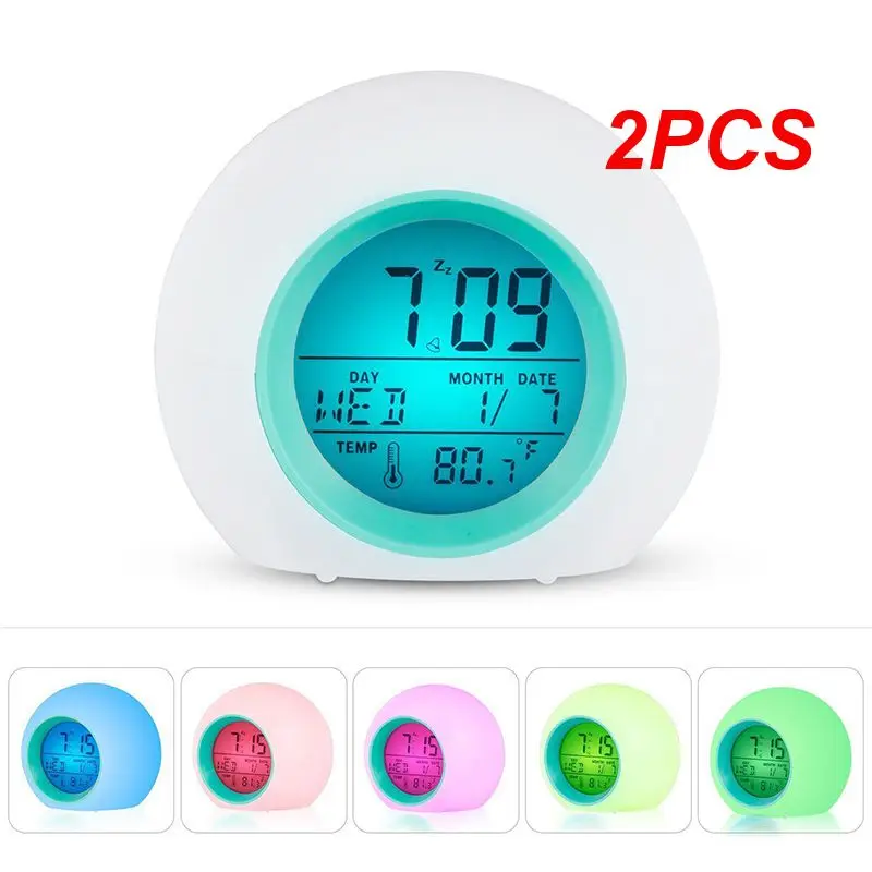 

2PCS Colors Colorful Pyramid Alarm Clock Novelty Lighting Night Light Digital Wall Clock Timer Digital Led Clocks Novelty Items