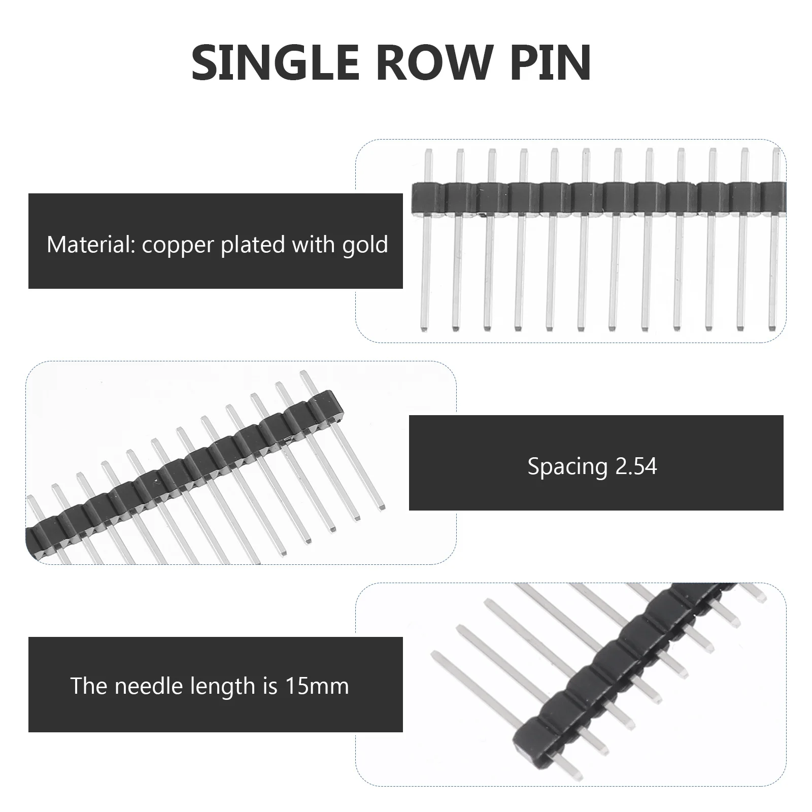 

30Pcs Pcb Pin Strip Male Header Connector Gold Plated Copper Single Row Breakaway Strip for Electronics DIY Projects