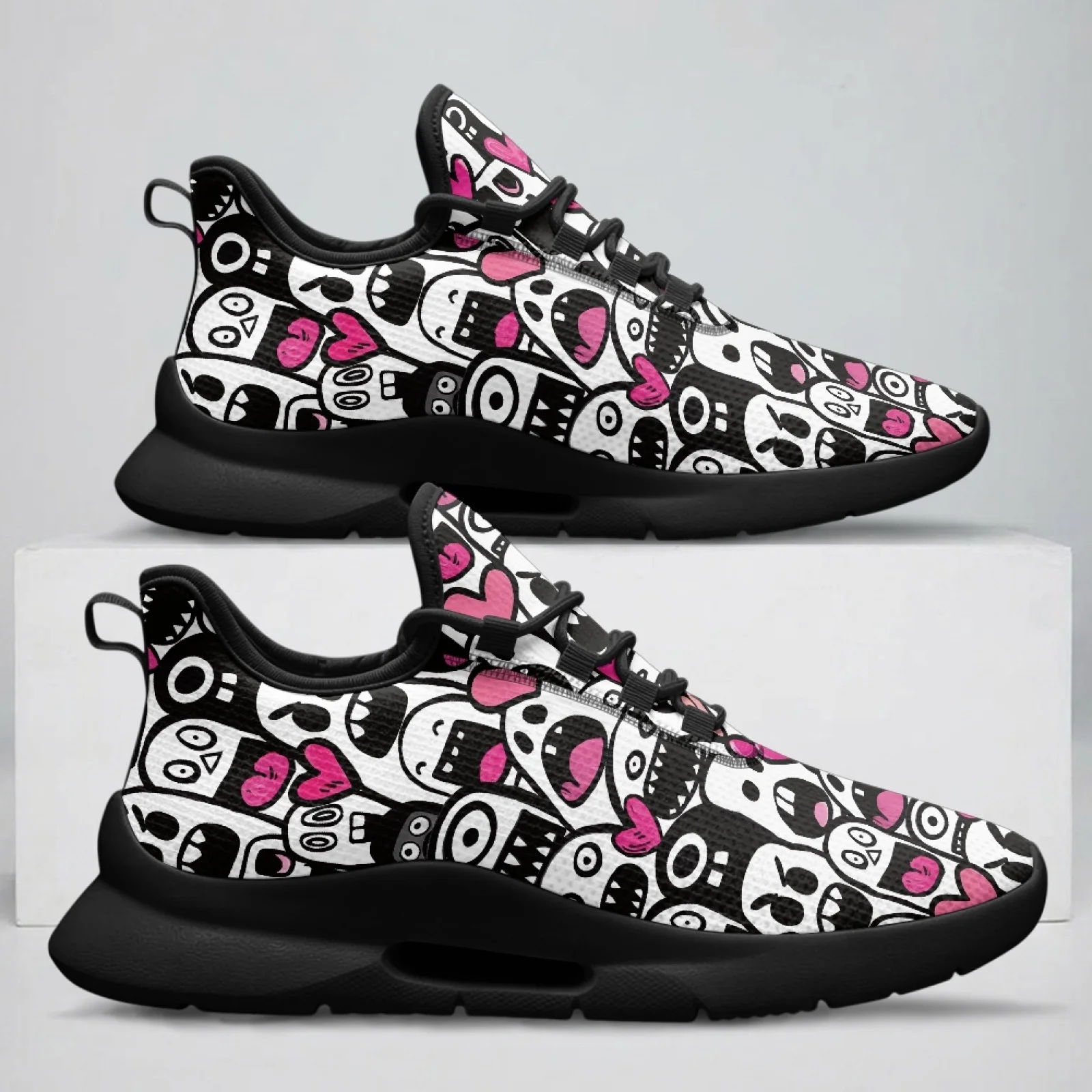 PENSTROLL Ghost Heart Design Formal Mens Lace-Up Shoes for Students Work Driving, Breathable Low-Top Lace-Up Shoes