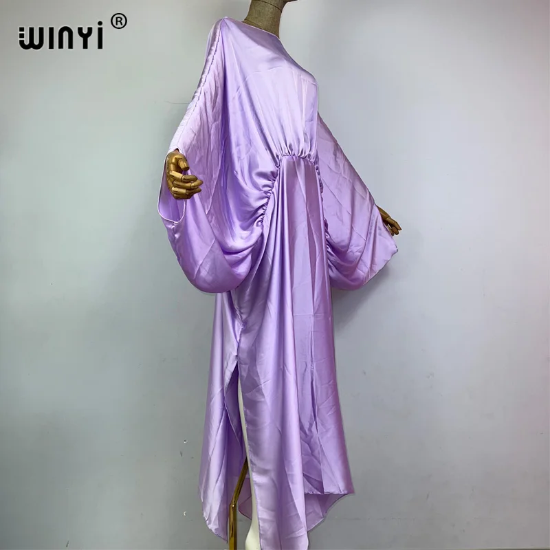 WINYI new summer High fork sexy monochrome dress Women kaftan Bohemia long Sleeve Dress Ladies Fashion beach Cover Up vestidos