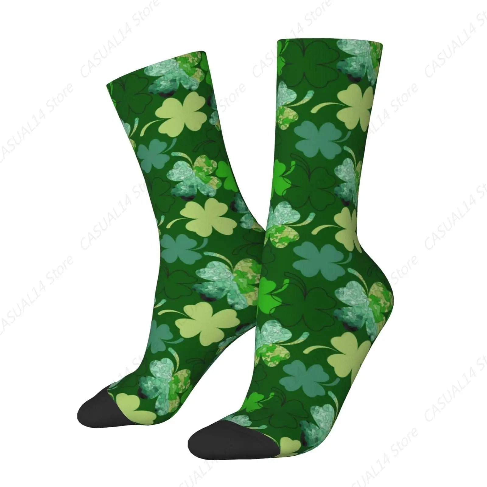 St. Patrick'S Day Green Shamrock Print Crew Socks Clover Socks Dress Socks Funny Stockings Socks Gifts Novelty Socks