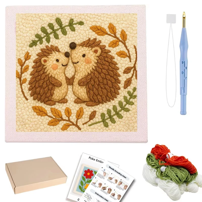 25x25cm punch needle embroidery frame Cartoon Cute Animals Package Diy Handicraft Embroidery Poke Handmade Sewing Home Decor