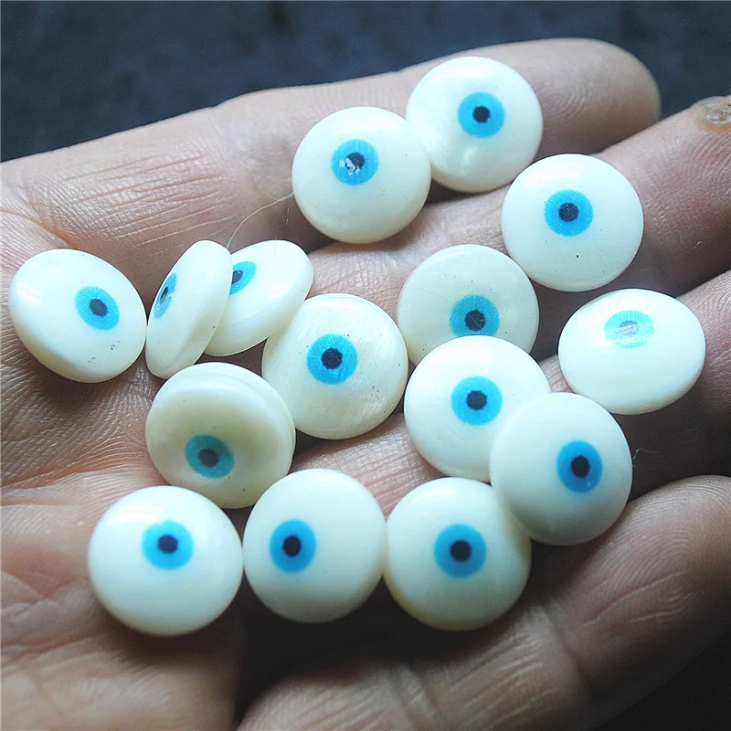 

15PCS Shell Cabochons New Beads Mother Of Pearl DIY Accessories Size 14MM With Handmade Eye No Hole Beads CABS