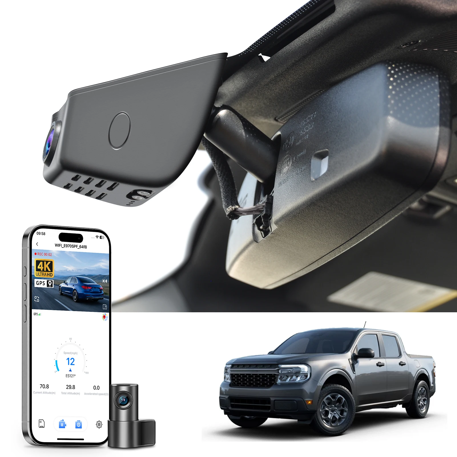 Mangoal Dedicated 4K Dash Cam For Ford Maverick Dash Car Camera 2022-2026 GPS WiFi & APP HD Night Vision Plug and Play