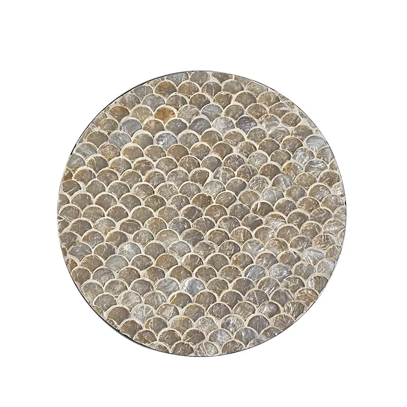 

American rattan round shell storage, home living room coffee western dining mat light luxury retro tray
