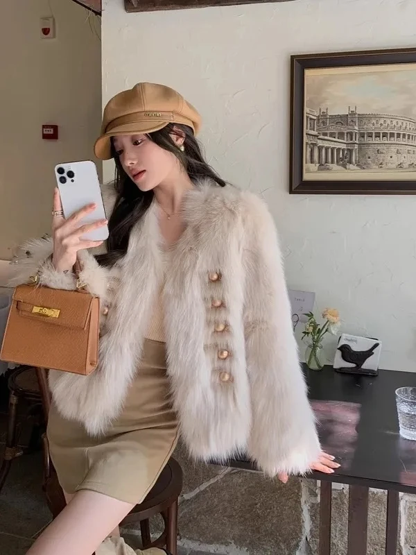 เสื้อโค้ทขนสัตว์ Berman Briti สำหรับผู้หญิง รุ่นใหม่ประจำปี 2025 ทำจากหนังและขนสัตว์  ขนาดใหญ่ ให้ความอบอุ่น สไตล์ลำลอง คอวี