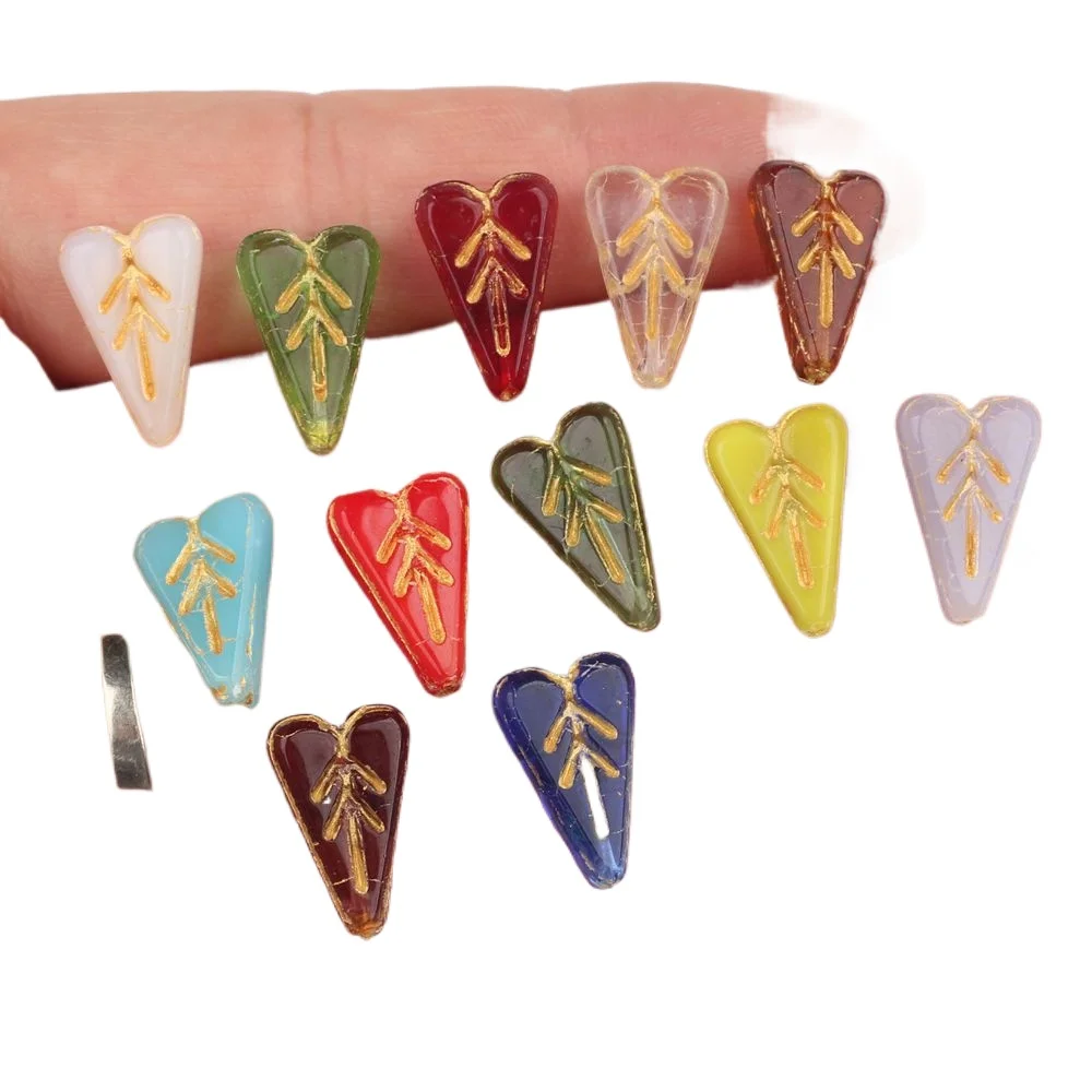 6pcs/lot 19*21MM Czech Glass Retro Heart-shaped Leaf Glass Beads Pendant DIY Necklace Bracelet Earrings Accessories