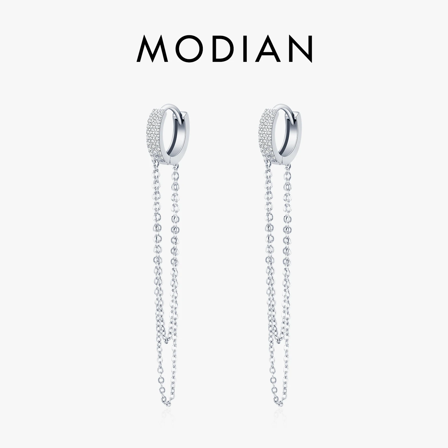 

Modian настоящее серебро 925 пробы Claer CZ сверкающие длинные кисточки элегантные серьги-кольца для женщин свадебные эффектные ювелирные изделия