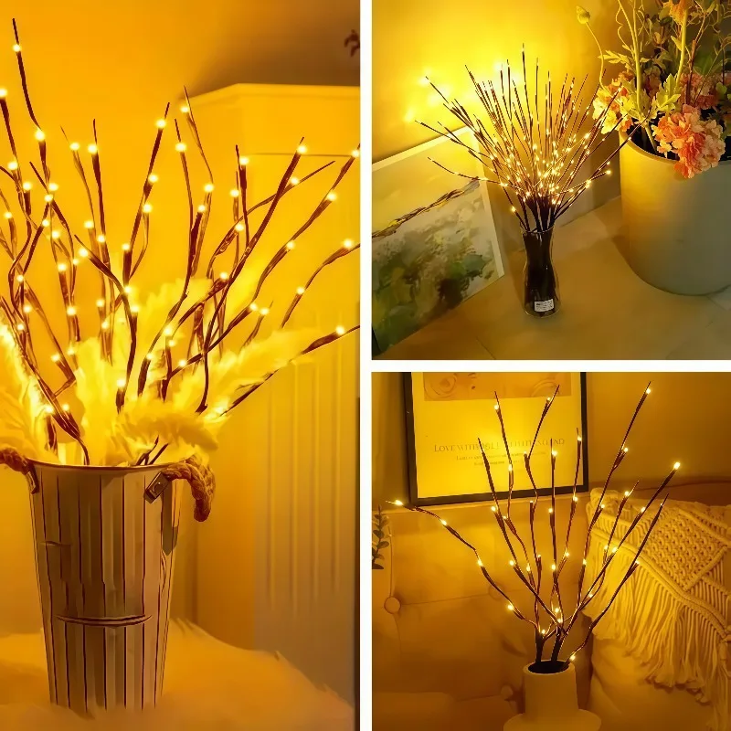 Светодиодная лампа в форме ветки дерева на батарейках — гибкая, высококачественная, теплая, для вечеринок, Рождества, домашнего декора ваз, 20/40/60 светодиодов