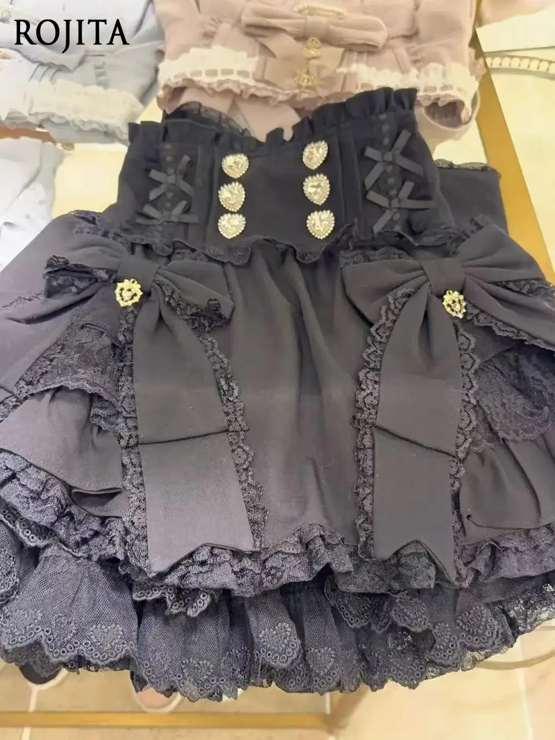 

Sweet Jirai Kei Mini Skirt Lace Trim with Heart Buttons Japanese Sweet 5XL Lolita Skirt 2026 Summer Cute Bowknot Short Skirt