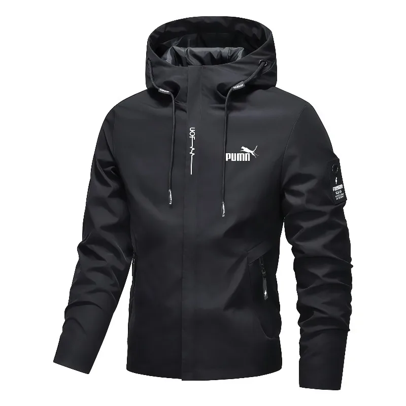 Men's Hooded Windproof Jacket, Lightweight Windproof and Waterproof Zipper Jacket, Drawstring Windproof Hood Zipper  Size S-3XL