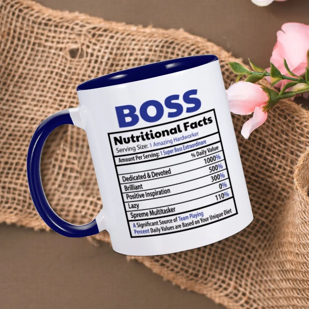 Nutritional Facts Mug Office Ceramic Coffee Cup Appreciate Gift for Leader Day World\'s Best Boss Mug Tea Mugs Birthday Souvenir