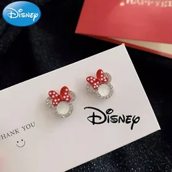 Disney Cartoon kolczyki śliczne Minnie Mouse diamentowe kolczyki S925 srebrne wysokiej jakości słodkie kolczyki dla dzieci lekki luksusowy prezent