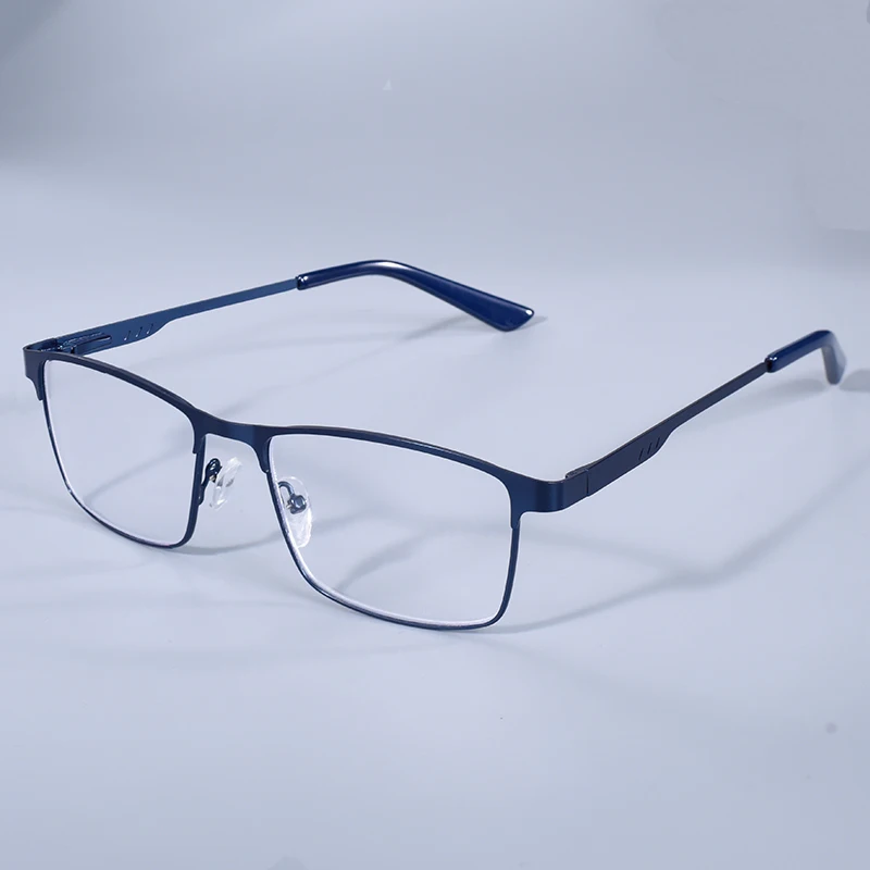Men Square Metal Large Frame Reading Spring Hinge Presbyopia Glasses Blue Light Blocking Eye Protection Eyeglasses +75+125+175+4
