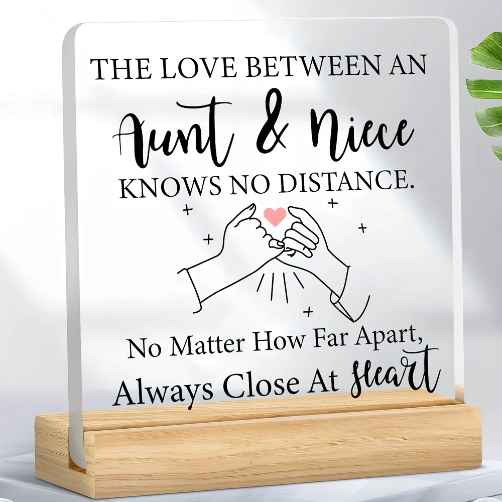 Art Deco Acrylic Aunt & Niece Love Decorative Sign with Wooden Stand - Tabletop Multipurpose Plaque, Ideal Gift for Aunts