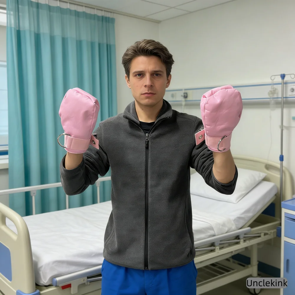 

Dementia Gloves Restraints for Psychiatric Patients Asylum Restraints Adult Mittens ABDL Lockable Pink Mitts Mental Hospital