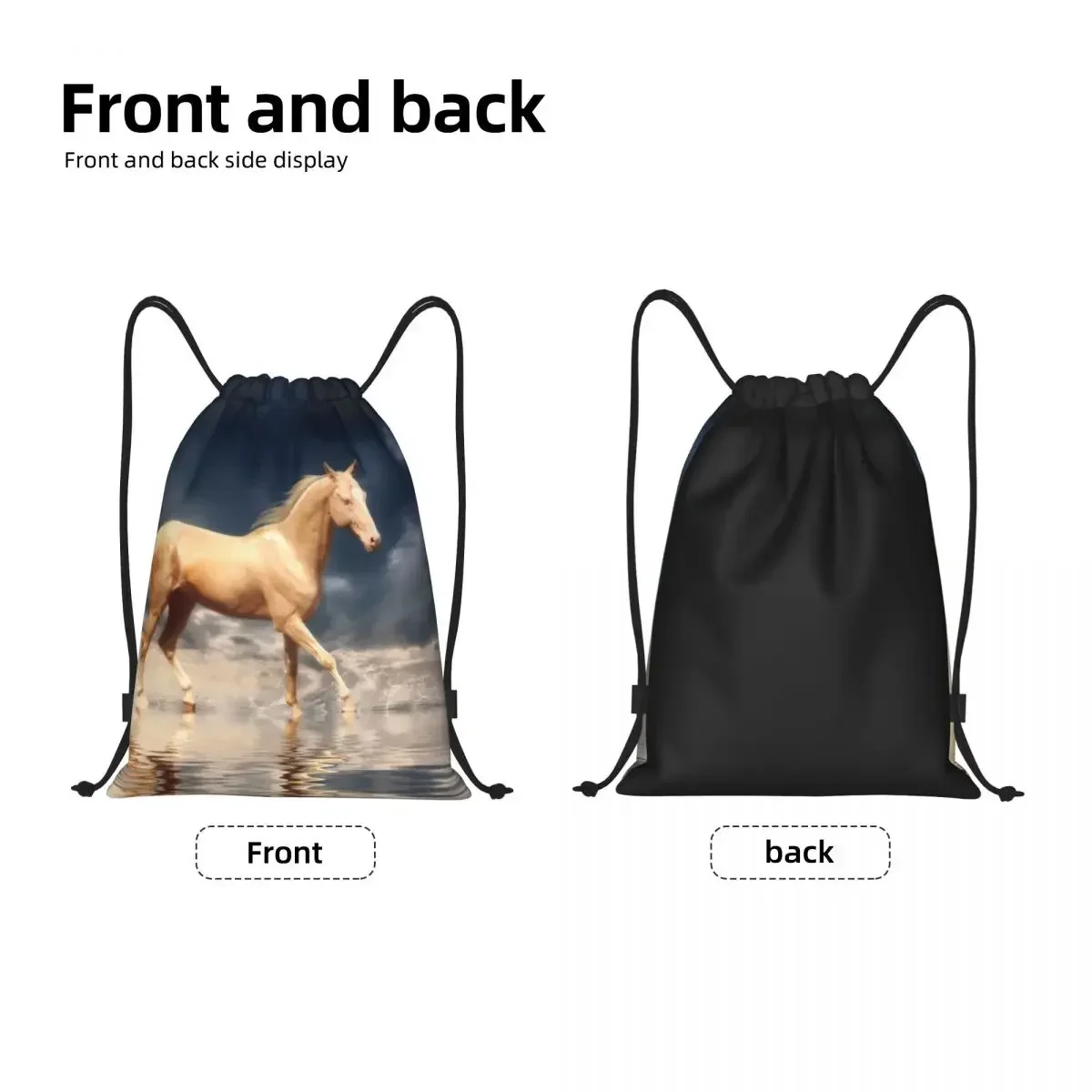 Turkmen Achal Teke Horse Drawstring Bags Men Women Portable Gym Sports Sackpack Golden Horses Shopping Backpacks