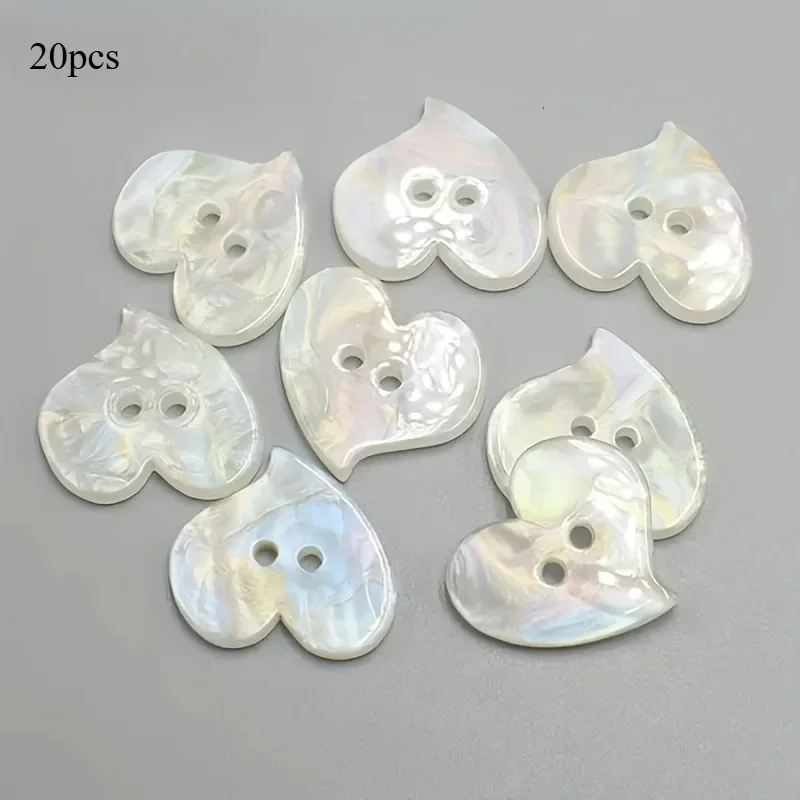 

20pcs Double Hole Heart-Shaped Buttons Glossy White Resin Perfect for Sweater & Shirt Decorations DIY Crafts & Sewing Supplies