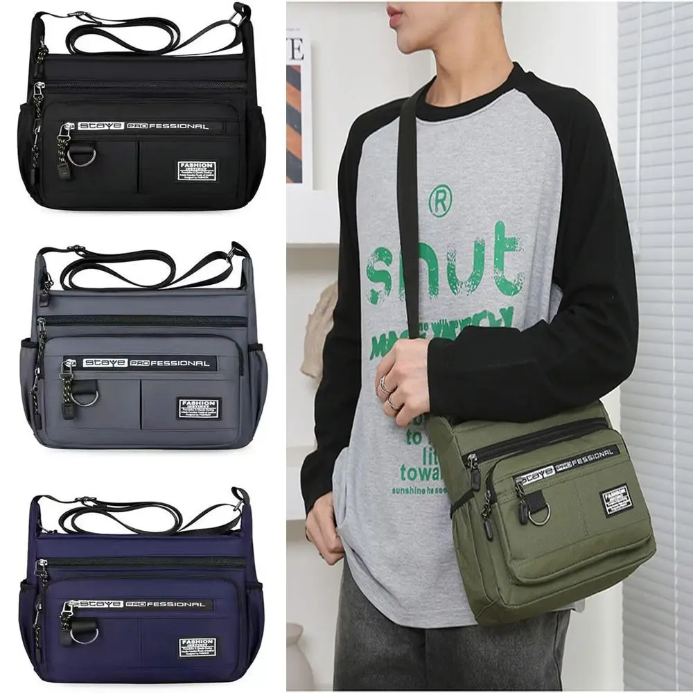 Water Resistant Shoulder Messenger Bag Crossbody Multi Pockets Casual Crossbody Bag Nylon Large Capacity Men Satchel Bag