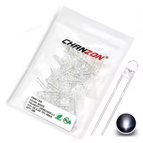 100pcs 3mm LED Diode Ultra Bright Warm White Red Green Blue UV Purple Yellow Orange Pink 2V 3V Multicolor Emitting Assortment - Image 5