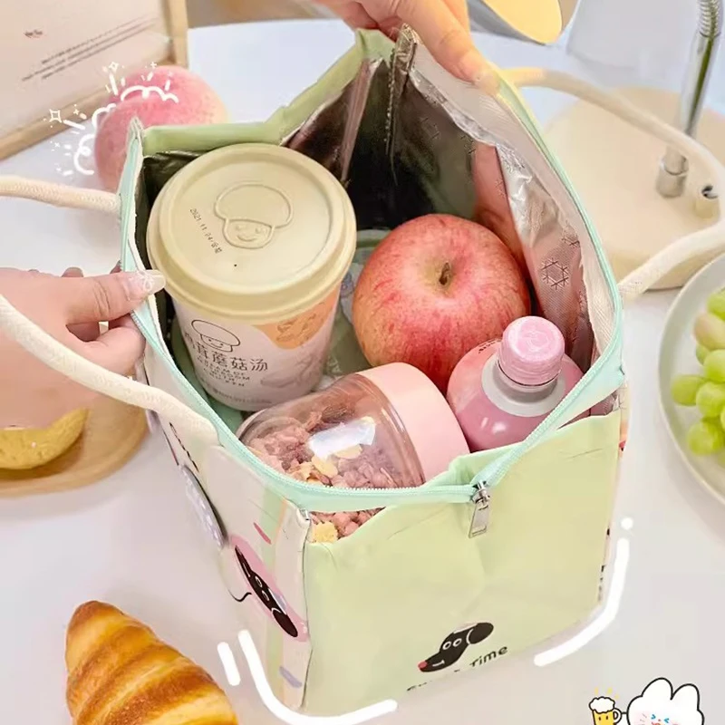 Kawaii Thermal Lunch Bags For Women Girl Kids Cute Portable Lunch Box Accessories Tote Bag Large Bento Pouch Food Storage Bags