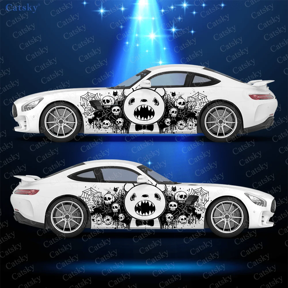 Cartoon Bear Skull Splatter Car Side Sticker Decor,PVC Waterproof Scratch Resistant Decal, Car Protection, Auto Accessories Gift