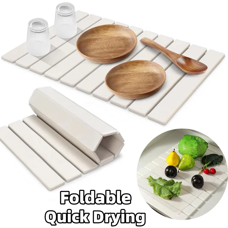 

​Kitchen Drying Mat Foldable Diatomite Dish Drying Mat Fast Absorbent Pad For Kitchen Non-Slip Sink Sink Drying Tray For Dishes