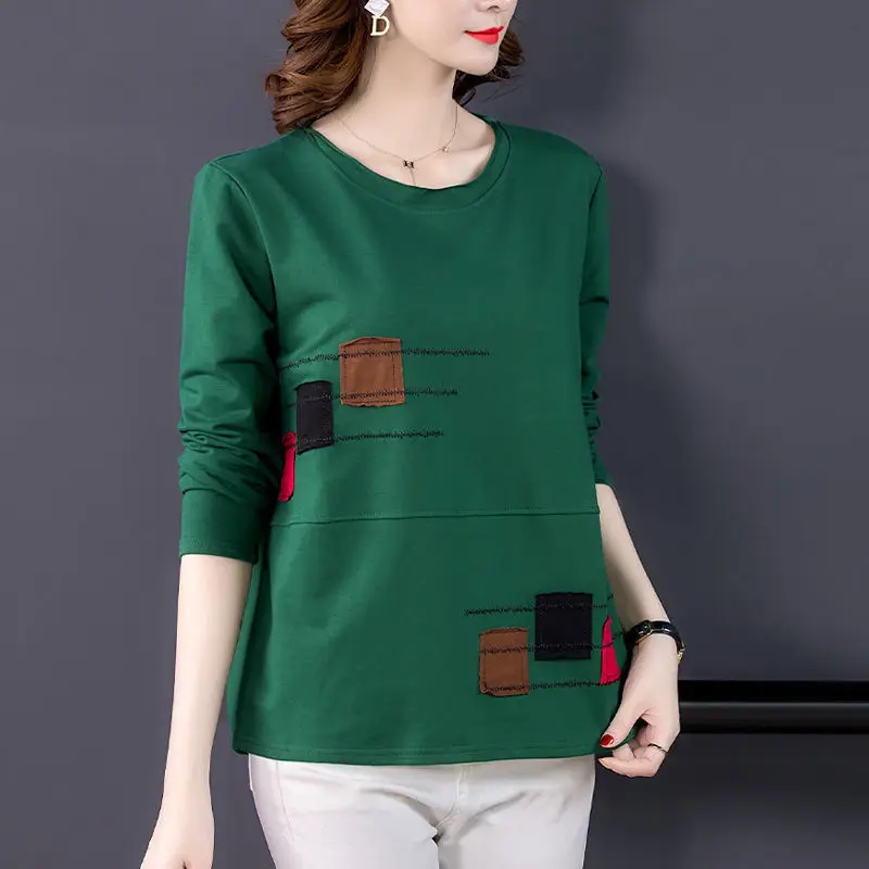 Spring Autumn Women's Clothing Tops Distressed Fashion Pullover T-Shirt Long Sleeve O-Neck Loose Vintage Casual Tee Shirt Female