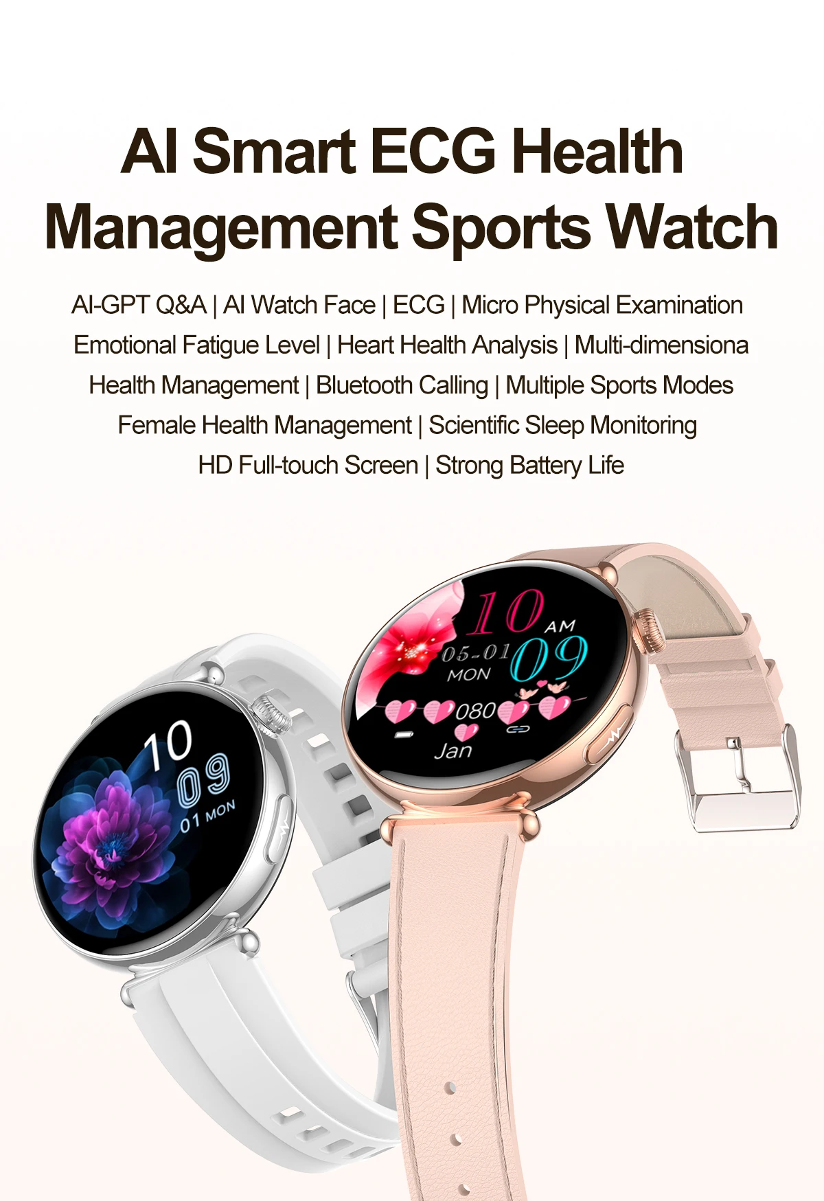 Luxus-Diamant-Smartwatch für Damen, 1,32 Zoll AMOLED-Bildschirm, Herzfrequenz- und Blutdruckmessung, Gesundheitsmonitor, IP68 wasserdicht, Sportuhr – Detail 1