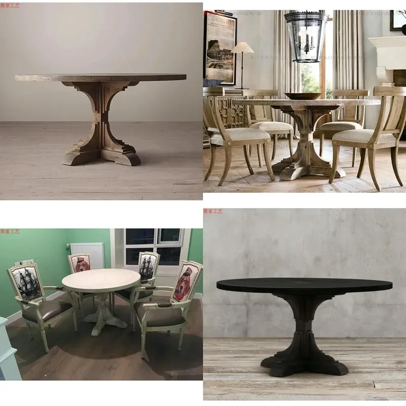 Rustic Solid Wood Dining Table Square Round Coffee Desk Industrial Loft Style Furniture for Living Room Kitchen