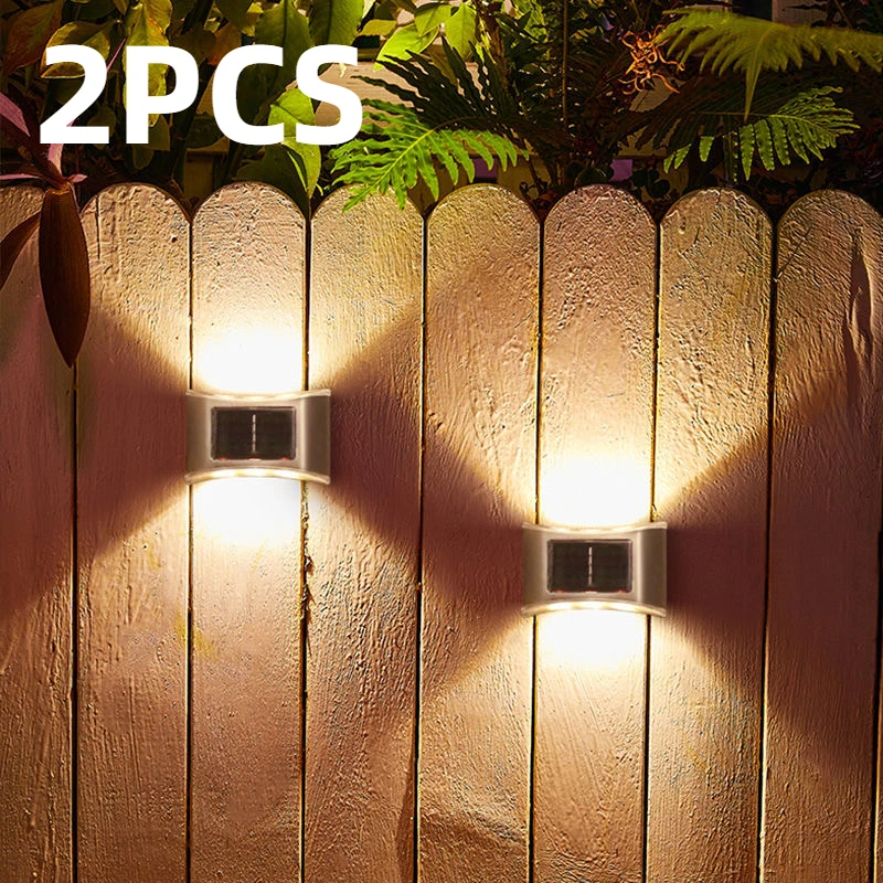 2PCS 6 Led Solar Light Outdoor Waterproof Automatic Garden Lights Wall Lamp Warm White for House Fence Decoration