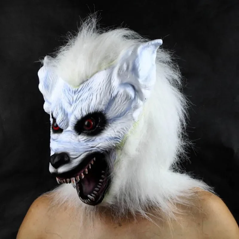 Masque de loup-garou blanc en latex, masque de loup, gants de griffe de loup, robe de paupières, fête d'Halloween, accessoires de masplay effrayants, olympiques de cosplay