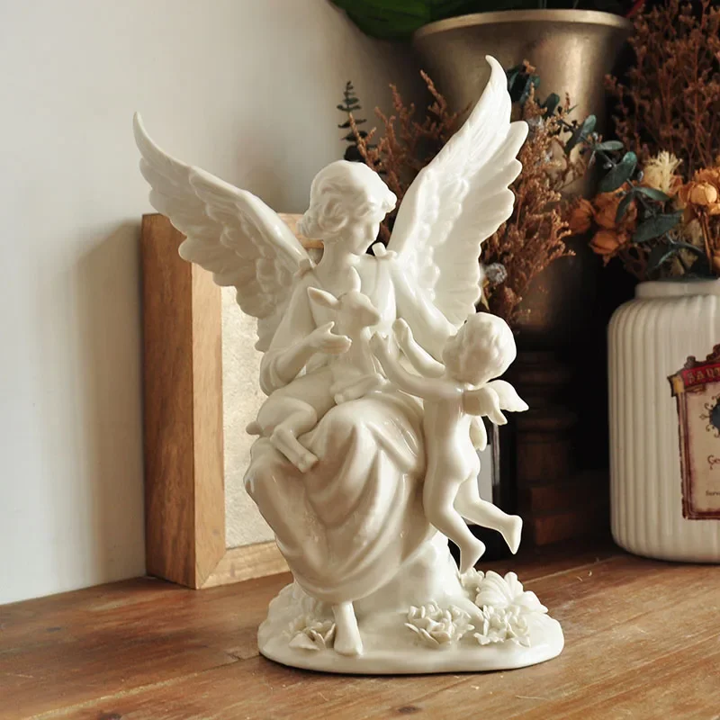 

Ceramic Crafts Mother and Child Angel Figurines Sculpture Home Accessories Furnishing House Decoration Birthday Gift