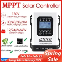 30/40/50/60A MPPT Solar Charge Controller Auto 12V 24V 36V 48V 180VDC Photovoltaic Solar Panel for Lifepo4 Lithium Lead Acid Gel