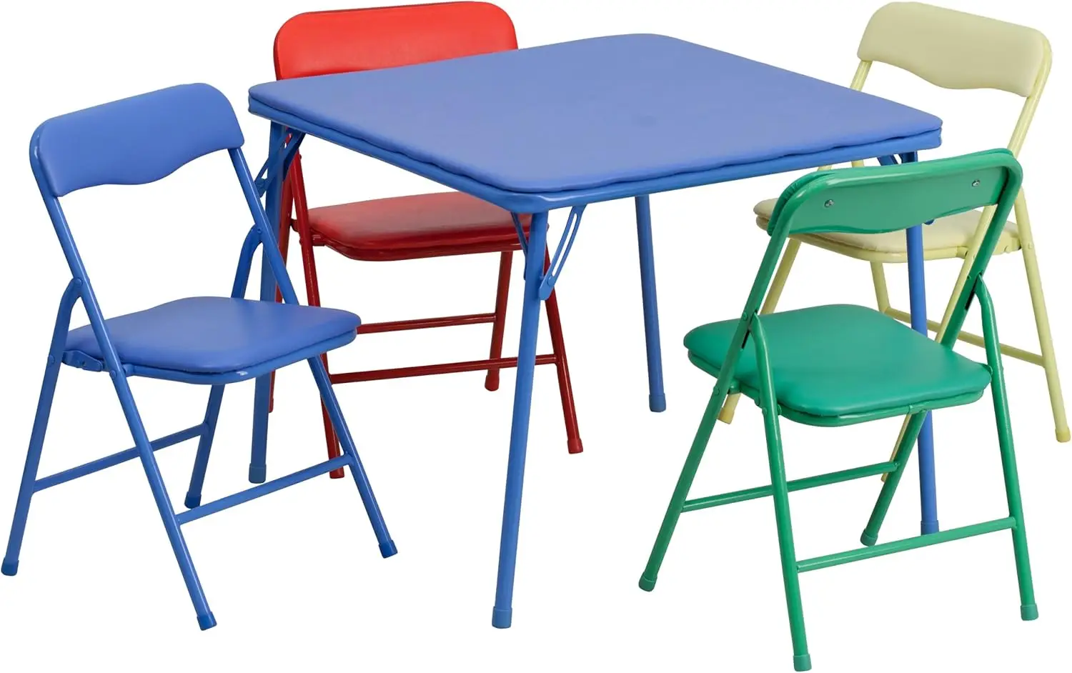 Kids Folding Square Table and 4 Chairs Set for Daycare, Preschool, Classroom Activities, Multicolor