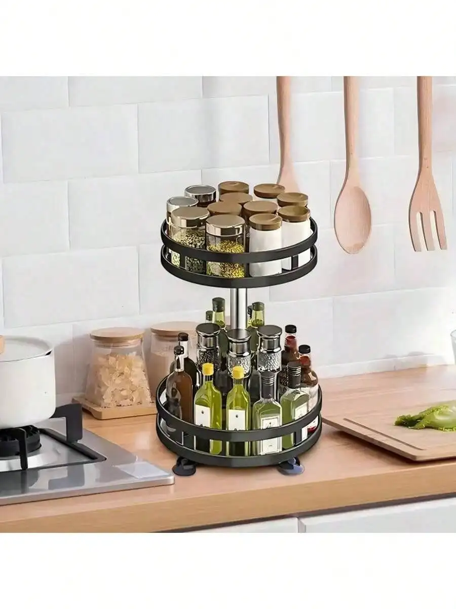 [Kitchen Accessories]Space - Saving Rotating Countertop Storage Rack For Kitchen Supplies