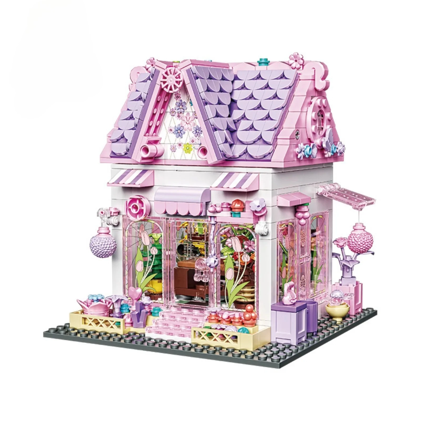 705 pezzi di blocchi di costruzione di case di fiori romantici rosa impostati modello di architettura giocattolo fai da te