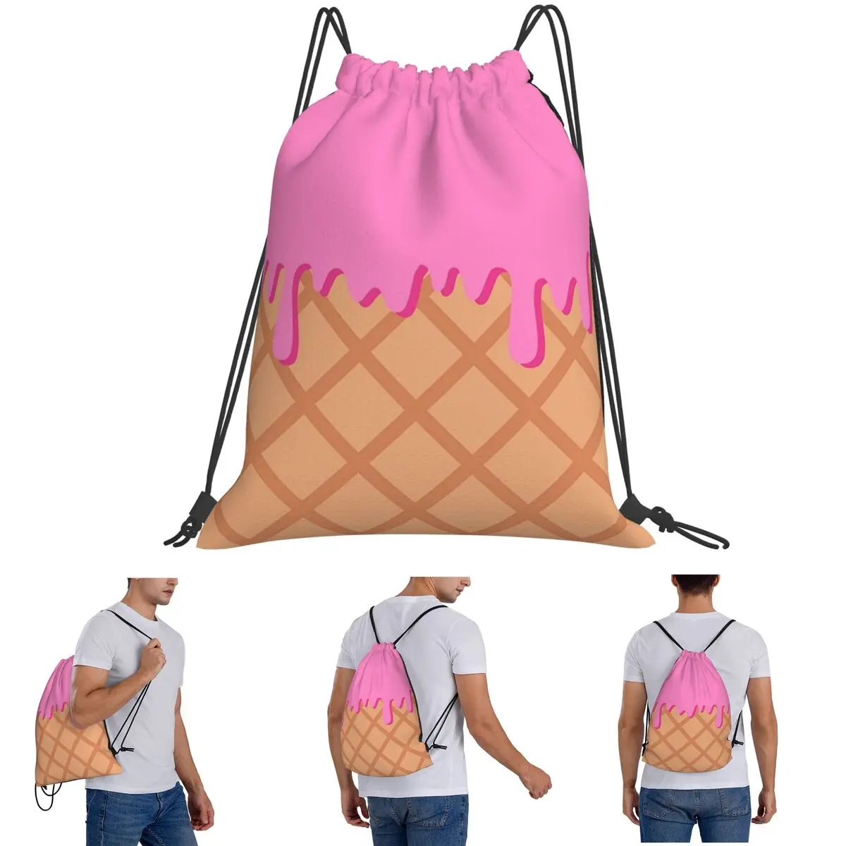 Strawberry Ice Cream Backpacks Multi-function Drawstring Bags Sports Bag Book Bags for Man Woman School
