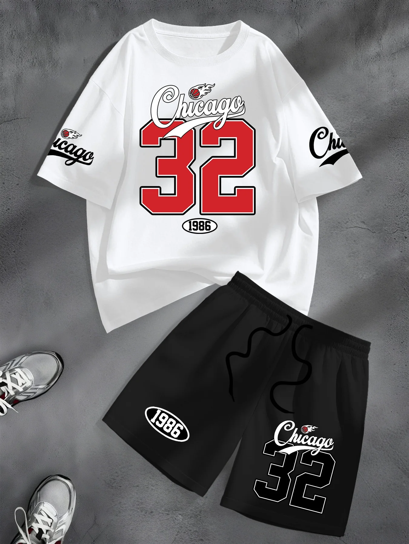 Summer Men's Chicago NO.32 Casual  Short Sleeve T-Shirt And Shorts 2 Pieces Set Sport Women's T-shirt + Shorts Set