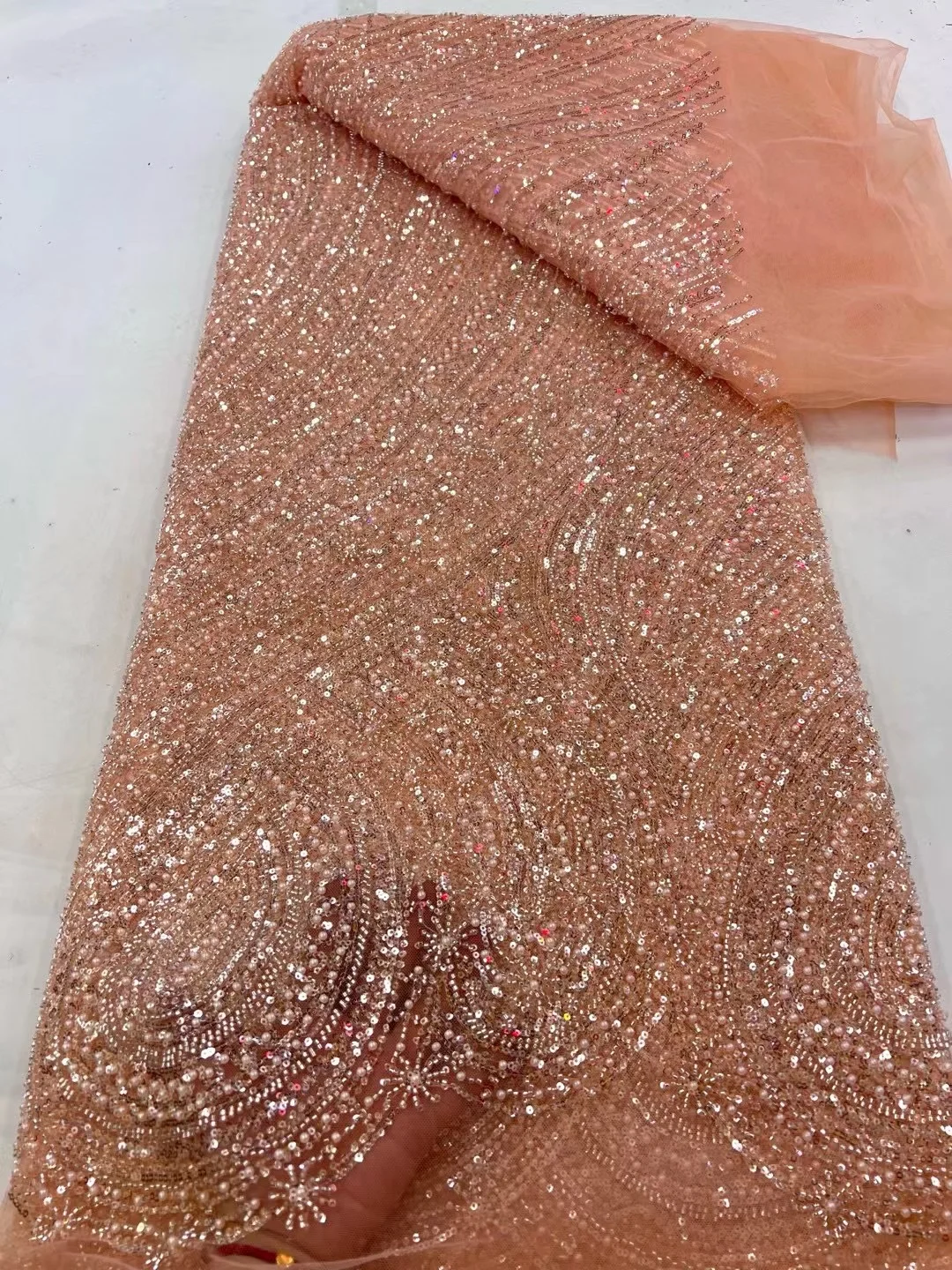 Luxurious Nigerian African Beaded Lace Fabric 2024 High Quality Sequins Embroidery African French Lace Fabric For Sewing Dress