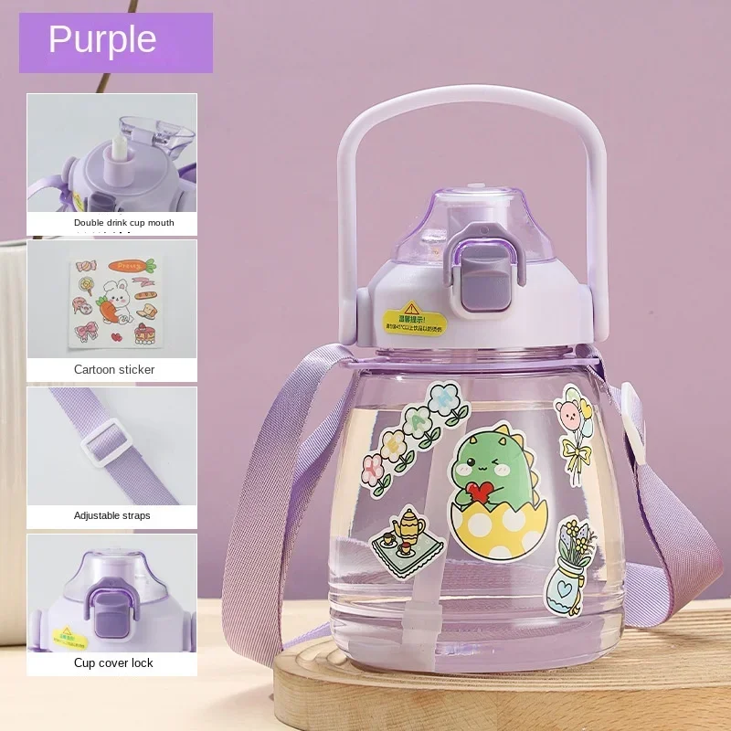 Bouteille d'eau en plastique de grande capacité pour enfants, bouilloire de dessin animé mignon, tasse d'étudiant, paille Kawaii, fille, 1000ml