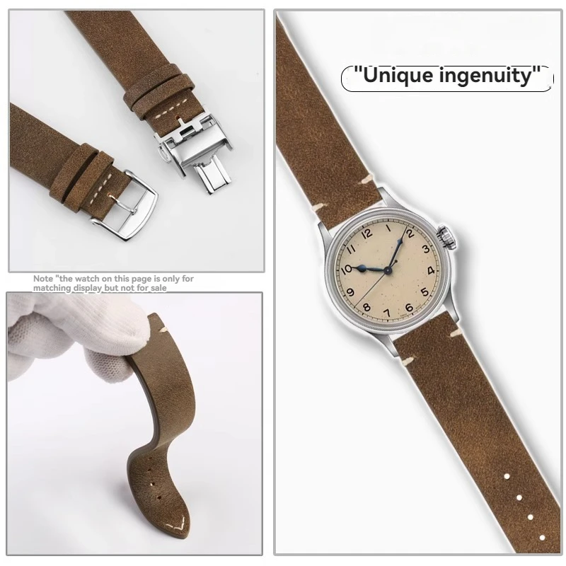 For Longines Freckle Collection Retro Cowhide Watch Bands Vintage Brown Matte Leather Bracelet Wristband 19mm Retro Style Strap