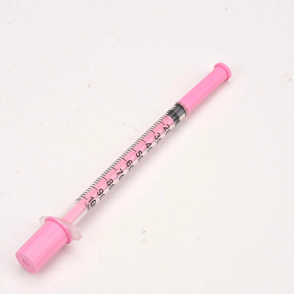 100pcs 1ml/cc 31G 8mm Plastic Manual Sterile Insulin Syringe Pink Cap with 5/16