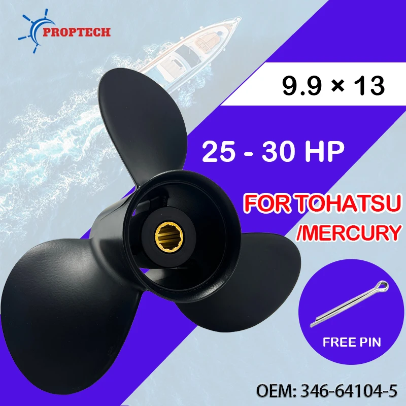 

Marine Propeller For Tohatsu / Mercury 25HP 30HP 9.9 * 13 Boat Aluminum Alloy Screw 10 Spline 3 Blade Outboard Accessories