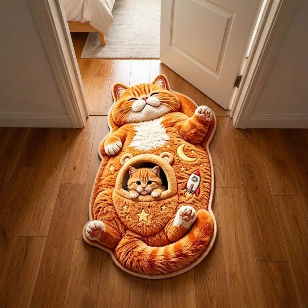 Soft 2D Cat-Shaped Area Rug Non-Slip Easy to Clean Home Decor Carpet Anti-fouling Cartoon Carpet Living Rooms