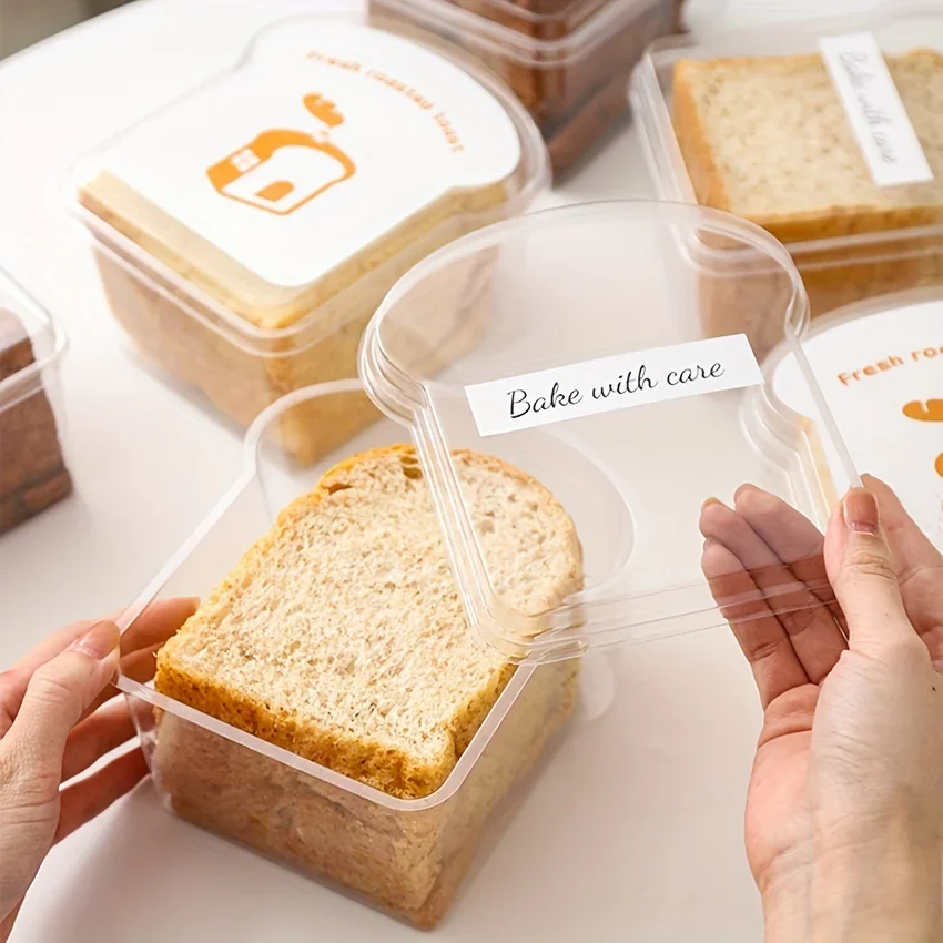 10/50pcs Bread Boxes, Multi-Purpose Transparent Toast-Shaped Food Container, Food-Grade Plastic Fresh-Keeping Sealed Box, For To